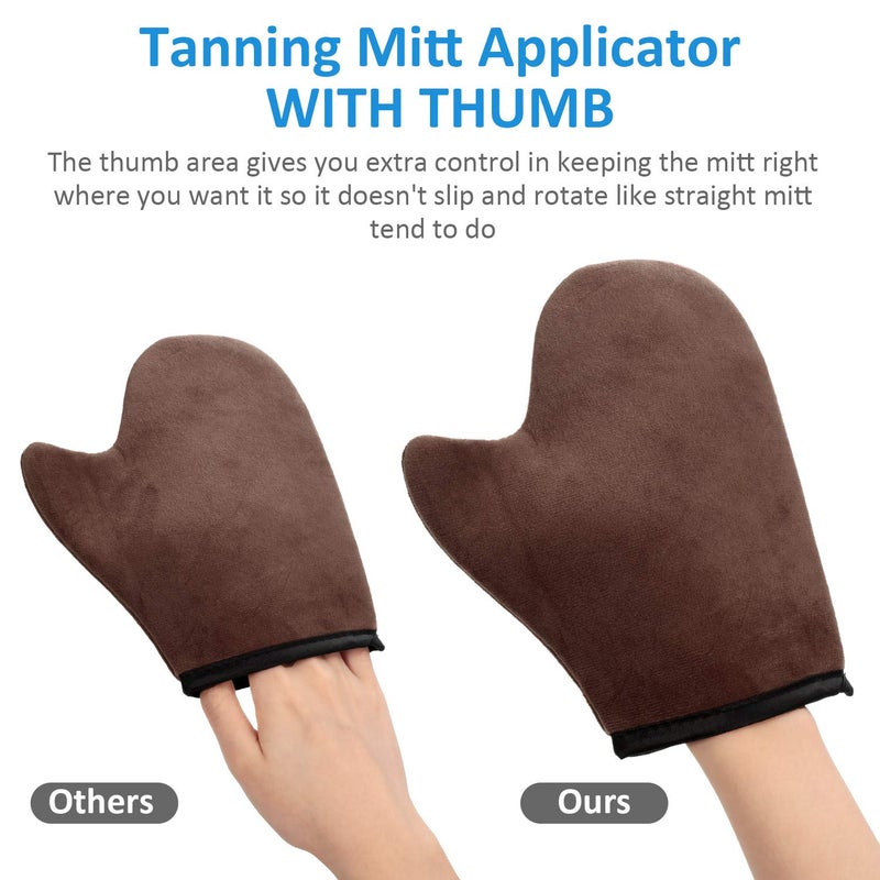 Boao 5 Pieces Self Tanning Mitt Applicator Kit, Includes Tanning Mitt, Exfoliating Glove, Mini Face Glove, Back Lotion Applicator, and Large Brush Makeup(Brown) - Image 5