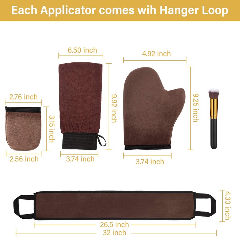 Boao 5 Pieces Self Tanning Mitt Applicator Kit, Includes Tanning Mitt, Exfoliating Glove, Mini Face Glove, Back Lotion Applicator, and Large Brush Makeup(Brown) - Image 4