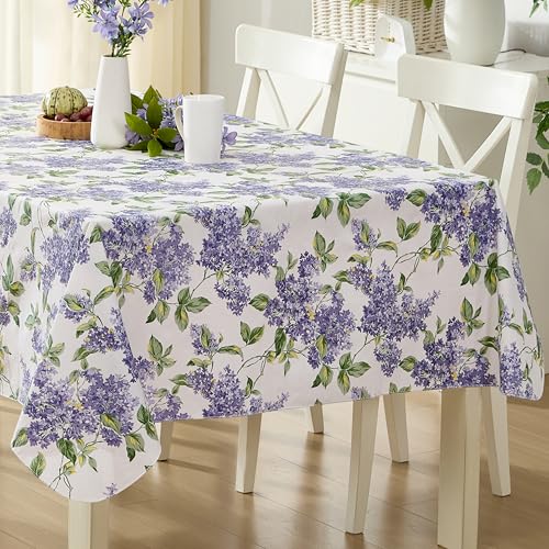 Lintex Lilac Fields Heavy Duty Vinyl Flannel Backed Tablecloth, 60 x 104 inch Rectangle, Purple Lilac Floral Indoor Outdoor Wipe Clean Table Cover for Picnic, Kitchen, Patio, Dining Room - Image 1