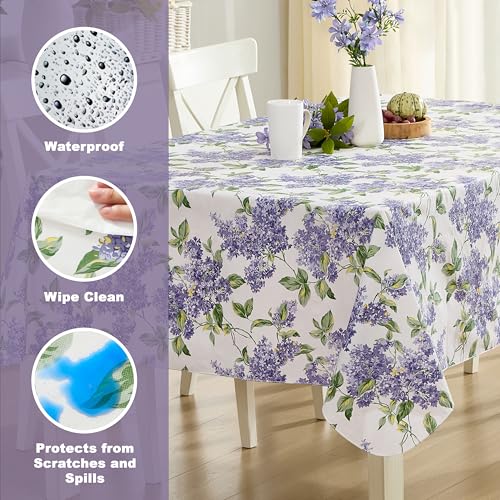 Lintex Lilac Fields Heavy Duty Vinyl Flannel Backed Tablecloth, 60 x 104 inch Rectangle, Purple Lilac Floral Indoor Outdoor Wipe Clean Table Cover for Picnic, Kitchen, Patio, Dining Room - Image 3