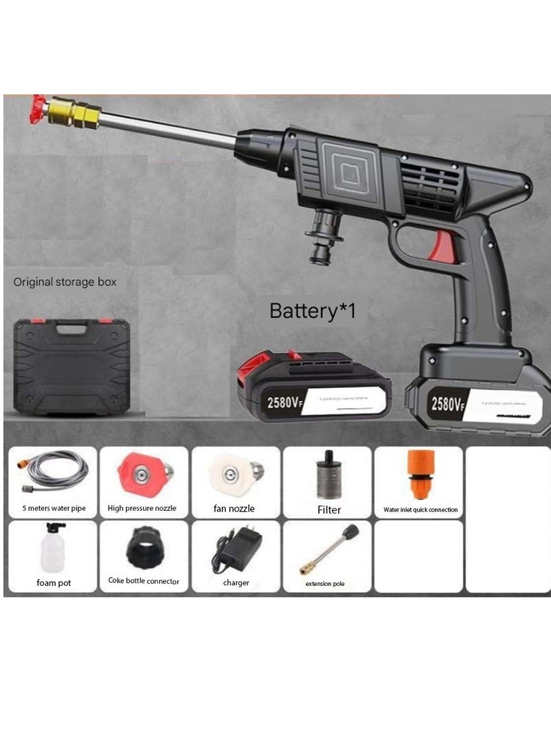 Huitich 21V High-Pressure Car Washing Water Gun with Storage Box Black Includes 1 Battery, 5-Meter Hose, and Tool Box.  - Image 2