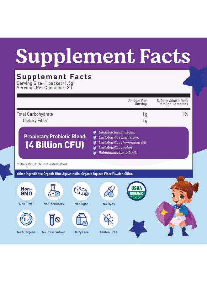 لوف باج بروبيوتيك بروبيوتيك عضوي من لوف باغ، حائز على جائزة وزارة الزراعة الأمريكية، للأطفال | متعدد السلالات، ٤ مليارات وحدة تشكيل مستعمرة | مسحوق سهل التناول | خالي من السكر | للأعمار من ٦ إلى ١٢ شهرًا | ٦٠ عبوة - Image 4
