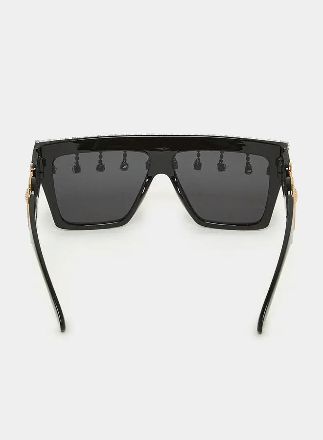 ستايلي Embellished Square Frame Sunglasses with Metal Temple