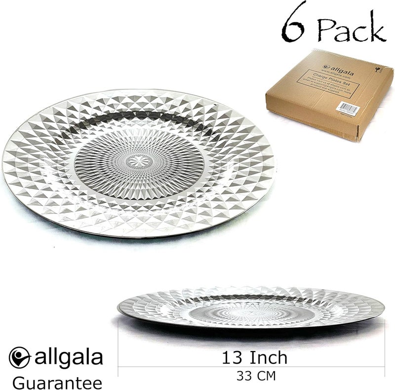 Allgala Charger Plates 13Inch 6Pack Heavy Duty Plastic Diamond Pattern Sparkling Wedding Charger PlatesSilverHD80402 - Image 2