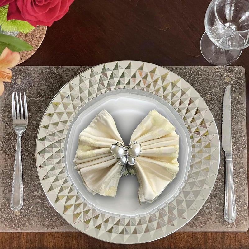Allgala Charger Plates 13Inch 6Pack Heavy Duty Plastic Diamond Pattern Sparkling Wedding Charger PlatesSilverHD80402 - Image 3
