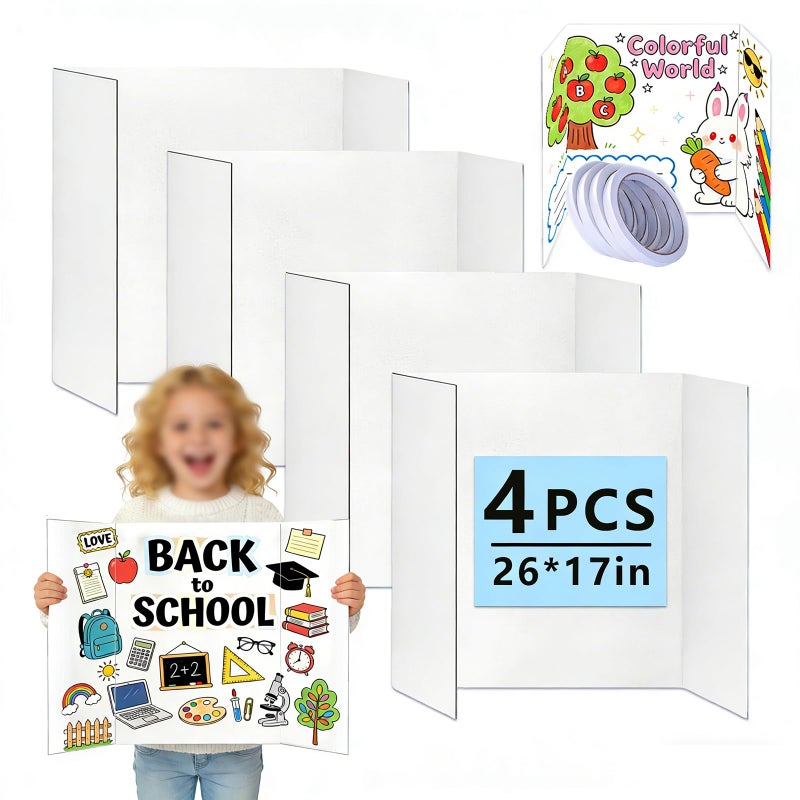KISOY 4 PCS 26 x 17 Trifold Poster BoardWhite Display Board for School Projects and Presentations 4 26 x 17 Inches - Image 2