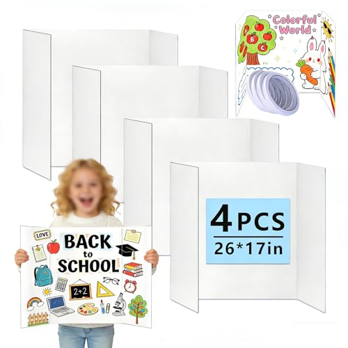 KISOY 4 PCS 26 x 17 Trifold Poster BoardWhite Display Board for School Projects and Presentations 4 26 x 17 Inches - Image 1