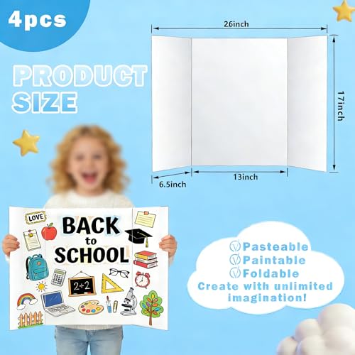 KISOY 4 PCS 26 x 17 Trifold Poster BoardWhite Display Board for School Projects and Presentations 4 26 x 17 Inches - Image 3