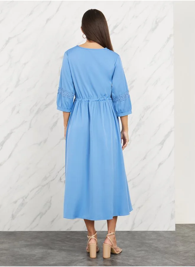 ستايلي Lace Detail V Neck A-Line Midi Dress