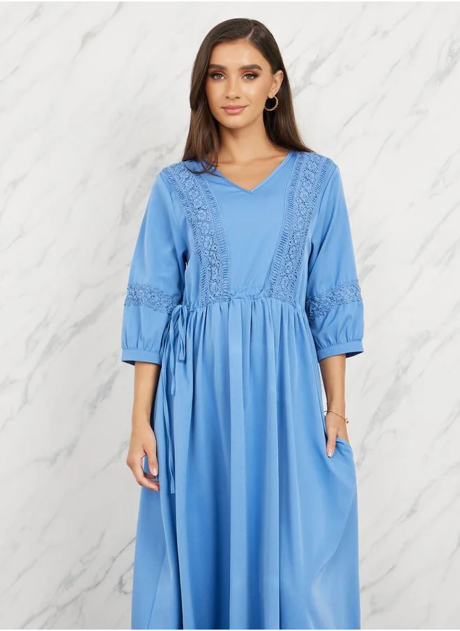 ستايلي Lace Detail V Neck A-Line Midi Dress
