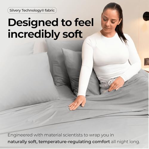 Silvery Silver Infused Bed Sheets Set - Ultra-Soft Temperature-Regulating Fabric with Self-Cleaning Technology™ that Stays Fresh 3X Longer for Hygienic Sleep - Image 3