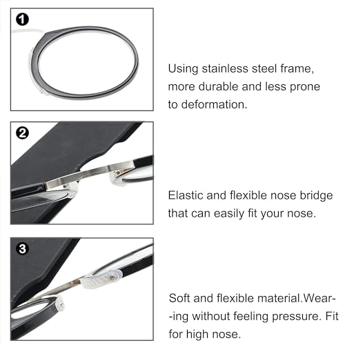 COVESATO Mini Armless Reading Glasses for Men Women Slim Thin Clip on Nose Readers with Small Portable Case(3 Pairs,1.00) - Image 4