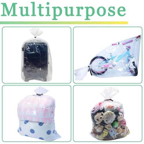 LonlyEagle 4 Pcs Large Clear Plastic Bags, 40" x 60" Dustproof Large Storage Bags, Moistureproof Giant Extra Luggage Storage Bags for Luggage, Suitcase,Furniture(Include 4 Ribbons) - Image 4