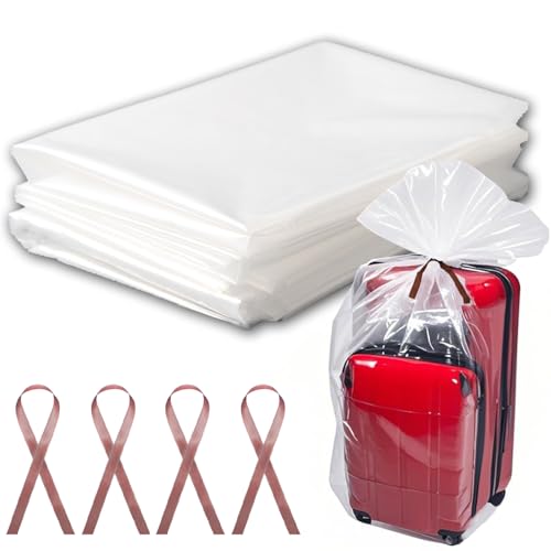 LonlyEagle 4 Pcs Large Clear Plastic Bags, 40" x 60" Dustproof Large Storage Bags, Moistureproof Giant Extra Luggage Storage Bags for Luggage, Suitcase,Furniture(Include 4 Ribbons) - Image 1