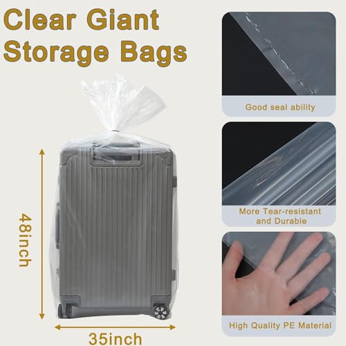 LonlyEagle 4 Pcs Large Clear Plastic Bags, 40" x 60" Dustproof Large Storage Bags, Moistureproof Giant Extra Luggage Storage Bags for Luggage, Suitcase,Furniture(Include 4 Ribbons) - Image 3