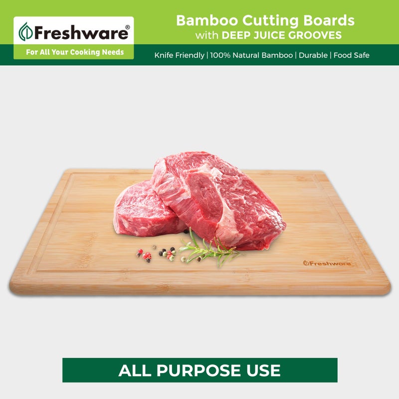 Freshware 24 Inch 3XL Bamboo Cutting Boards for Kitchen, Stove Top Butcher Block, Extra Large Wooden Carving Board for Meat, Veggies, Charcuterie Board with Deep Juice Grooves (3XL, 24x18") - Image 3