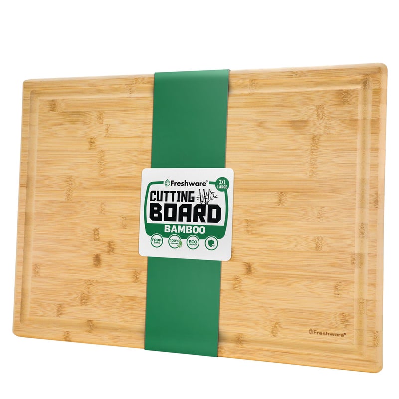 Freshware 24 Inch 3XL Bamboo Cutting Boards for Kitchen, Stove Top Butcher Block, Extra Large Wooden Carving Board for Meat, Veggies, Charcuterie Board with Deep Juice Grooves (3XL, 24x18") - Image 1