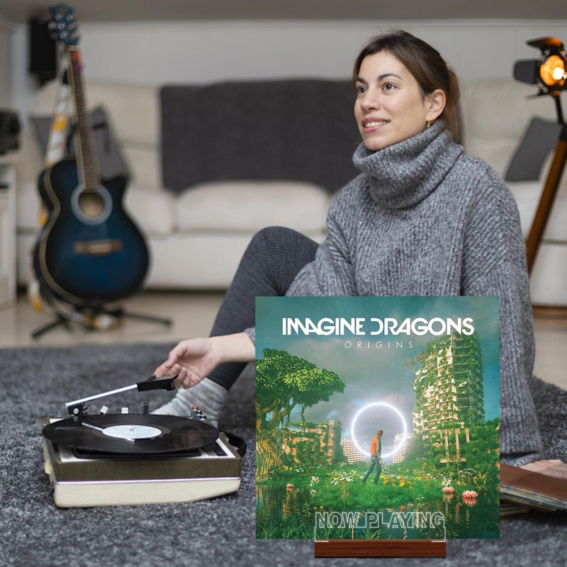 CoolGift Mart Now Playing Vinyl Record Stand, Light up Record Holder, Wooden Acrylic Display with Warm White Lights for Albums, Room Decor, for Vinyl Lovers - Image 5