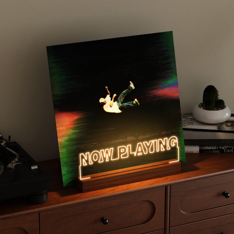 CoolGift Mart Now Playing Vinyl Record Stand, Light up Record Holder, Wooden Acrylic Display with Warm White Lights for Albums, Room Decor, for Vinyl Lovers - Image 2
