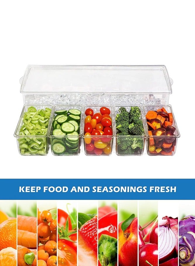 AMERTEER Ice-Chilled Condiment Caddy with 5 Removable Containers – Serving Tray for Bar Accessories, Fruits & Toppings - Image 2