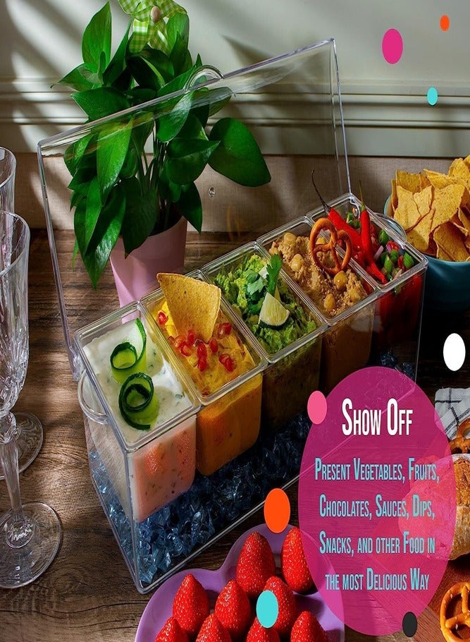 AMERTEER Ice-Chilled Condiment Caddy with 5 Removable Containers – Serving Tray for Bar Accessories, Fruits & Toppings - Image 4
