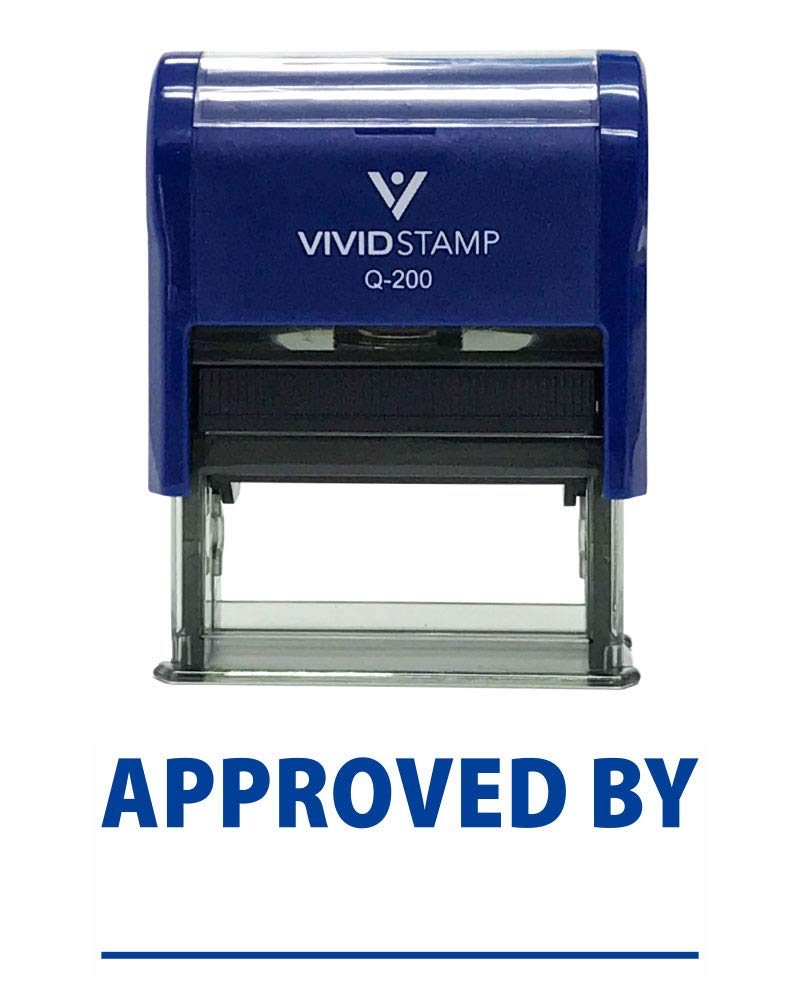 Vivid Stamp Approved by Self Inking Rubber Stamp (Blue Ink) - Medium - Image 1