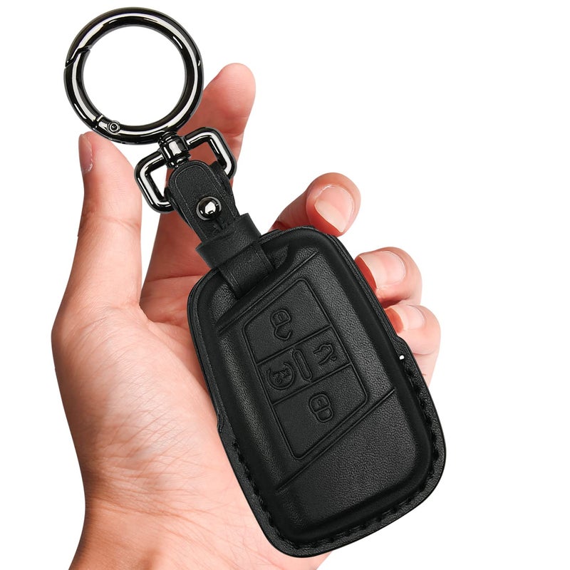 Tukellen For Volkswagen Leather Key Fob Cover Compatible with VW Atlas Golf Alltrack Jetta Passat Tiguan Smart 4 Buttons Key Fob 20182022 Black