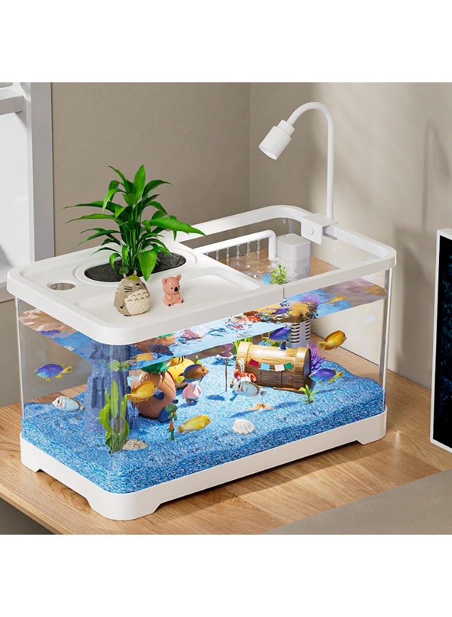 Fish Aquarium Tank, Ultra Clear Fish Bowls with Oxygen Pump, Multi-Function Acrylic Fish Tank with Lamp and  Detachable Cover for Turtles Crabs Fishes Amphibians Reptiles, 38*21*21cm, Clear - Image 2