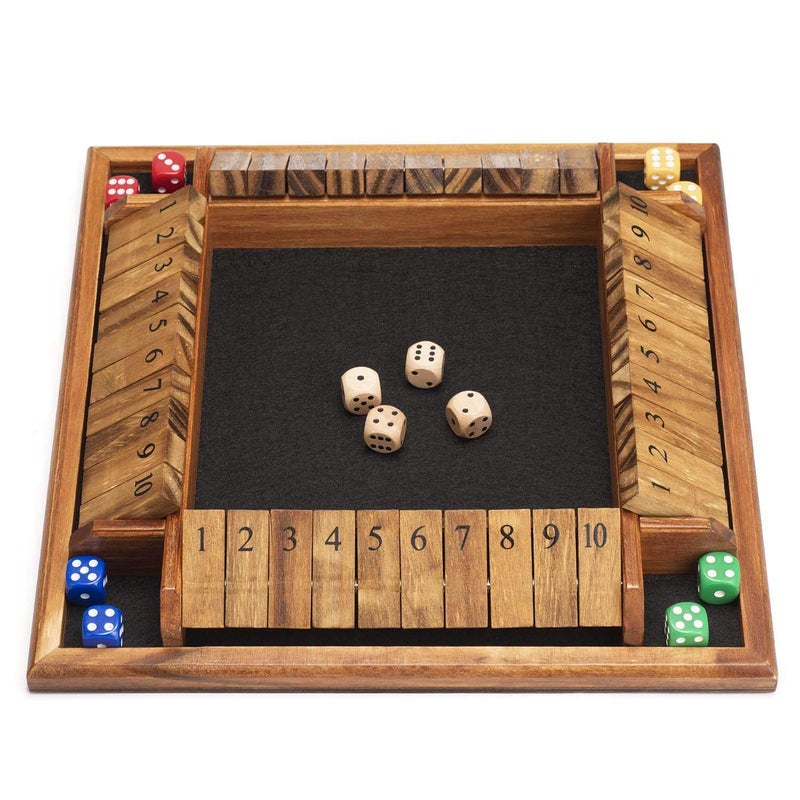 AMEROUS 14 Players Shut The Box Dice Game Wooden Board Table Math Game with 12 Dice and ShutTheBox Instructions for Kids Adults Family Classroom Home or Pub 12 Inches - Image 3