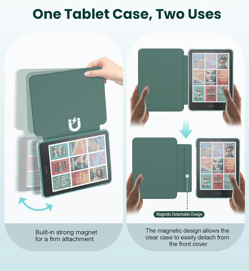 MoKo Detachable Magnetic Case for All-new 7" Kindle Paperwhite 12th Generation 2024 & Kindle Colorsoft 2024/2025,Ultra Clear Back Scratch-Proof Light & Shell Cover with Auto Wake/Sleep, Jade Green - Image 3