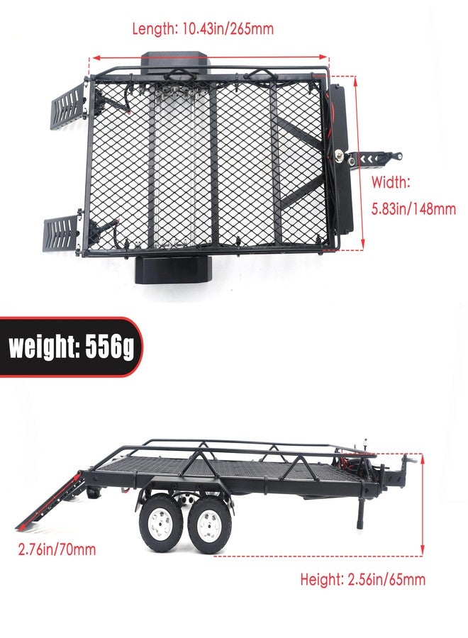 HOPLEX 1/18 1/24 RC Trailer Metal Dual-Axle Flatbed RC Trailer with LED Taillight & Hook Hitch for TRX4M Axial SCX24 FMS FCX24 1/18 1/24 RC Crawler Upgrade - Image 2
