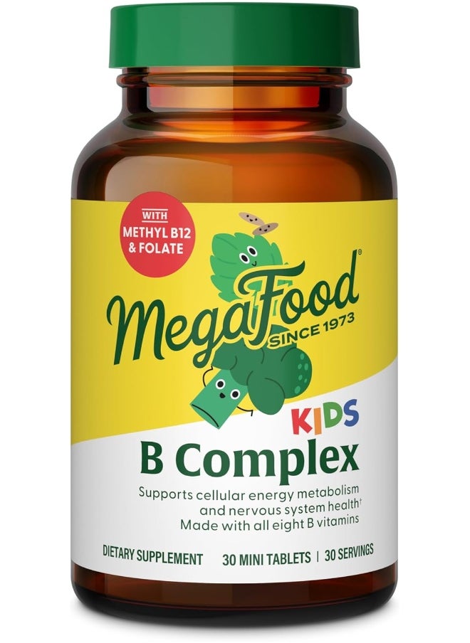MegaFood Kids B Complex - B Complex Vitamin Supplement - 8 B Vitamins With Vitamin B6, Vitamin B12, Folate, Biotin & More - Supports Cellular Energy Production - Vegetarian, Gluten Free - 30 Mini Tabs  - Image 1