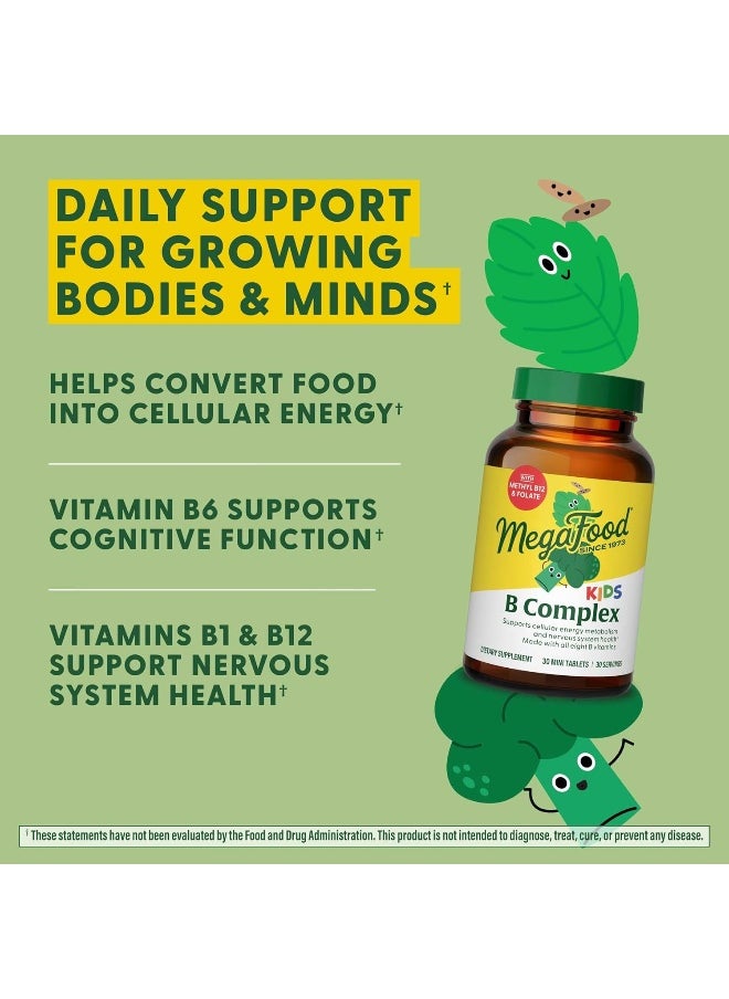 MegaFood Kids B Complex - B Complex Vitamin Supplement - 8 B Vitamins With Vitamin B6, Vitamin B12, Folate, Biotin & More - Supports Cellular Energy Production - Vegetarian, Gluten Free - 30 Mini Tabs  - Image 4