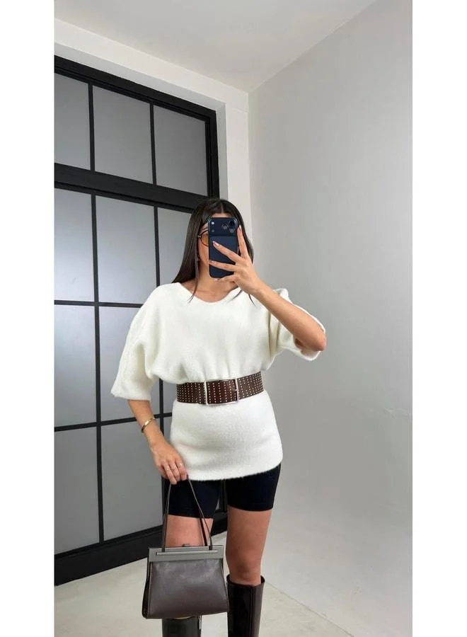 Gaus White Sweater with Back Lace Detail GAUS-01091.