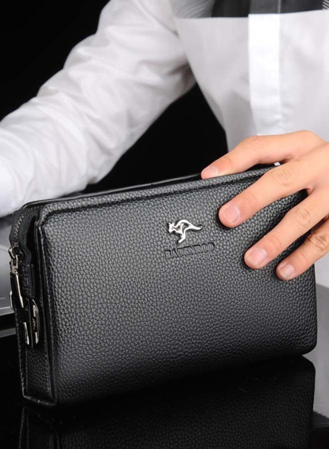 كانجرو حقيبة كلاتش للرجال مصنوعة من الجلد الأصلي، محفظة كبيرة السعة لتخزين بطاقات العمل، حقيبة كلاتش للرجال مصنوعة من جلد البقر، محفظة كلاتش مضادة للسرقة، محفظة كلاتش للرجال مع قفل بكلمة مرور، حقيبة كلاتش للهاتف المحمول، حقيبة يد للسفر، لون أسود - Image 1