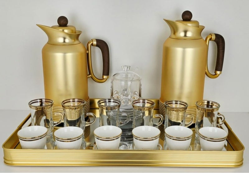 Damanhoor Thermos Set 22Piece 6Tea Cup With 6Soucer 6Cawa Cup 1Sugar Bowl  2Thermos 1Tray - Image 1