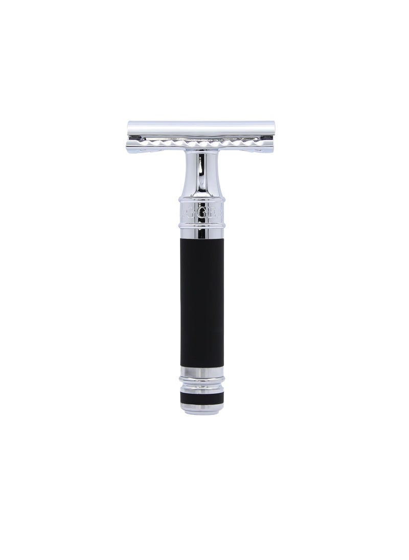 Edwin Jagger Edwin Jagger DES86RCBLAMZ Short Handled Classic Double Edge Manual EcoFriendly and Reusable Safety Razor for Men and Women for Shaving Cream or Soap Fits All DE Razor Blades Black Rubber Coated 