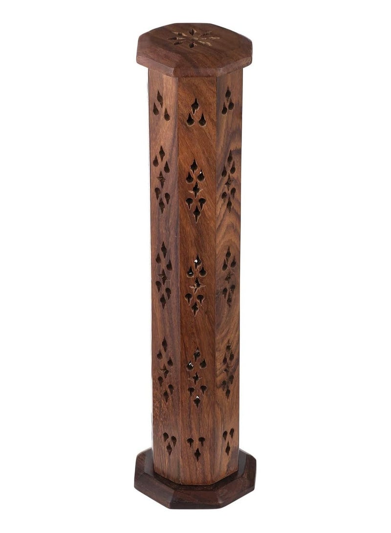 asmat Wooden Tower Shape Mabkhara - Incense Stick Holder & Bhakhoor Burner for Home Fragrance & Decor - Image 1
