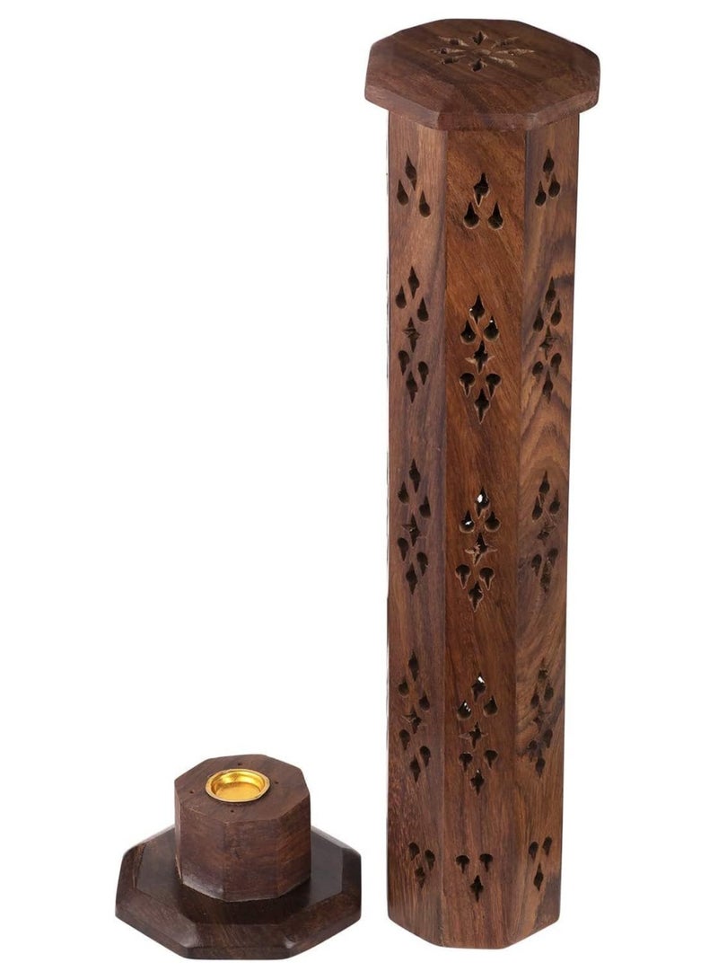 asmat Wooden Tower Shape Mabkhara - Incense Stick Holder & Bhakhoor Burner for Home Fragrance & Decor - Image 2