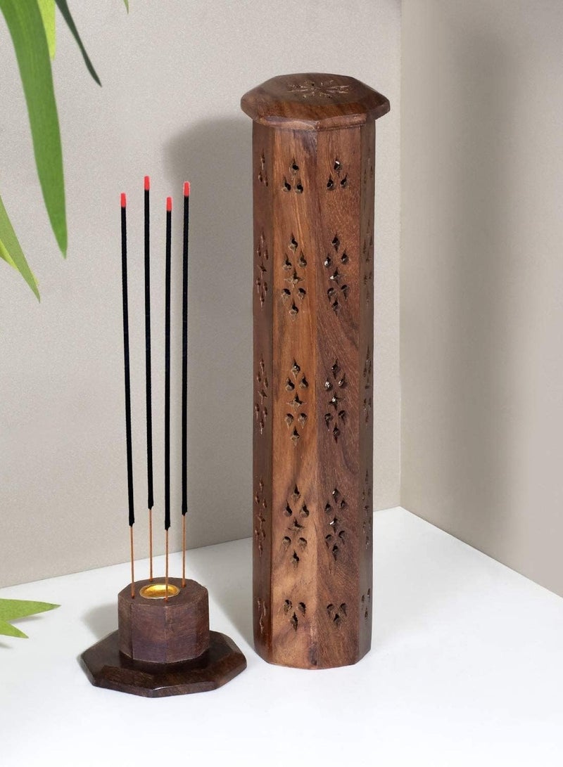 asmat Wooden Tower Shape Mabkhara - Incense Stick Holder & Bhakhoor Burner for Home Fragrance & Decor - Image 3