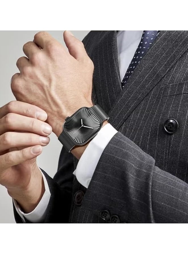 زوم سوار من الفولاذ المقاوم للصدأ لساعة iWatch مقاس 49 مم، 46 مم، 45 مم، 44 مم، 42 مم - سوار بديل أسود لساعة Apple Watch Ultra 3، Ultra 2، Ultra، Series 10، 9، 8، 7، SE، 6، 5، 4، 3، 2، 1 - أنيق ومتين وقابل للتعديل - Image 3