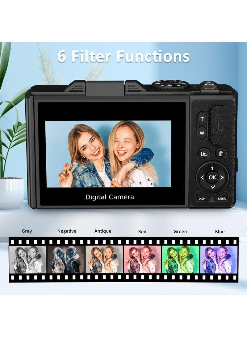 5K Vlogging Camera for Kids Boys Girls with 18X Zoom, 75MP Point and Shoot Digital Cameras Includes 64GB TF Card - Black - Image 5