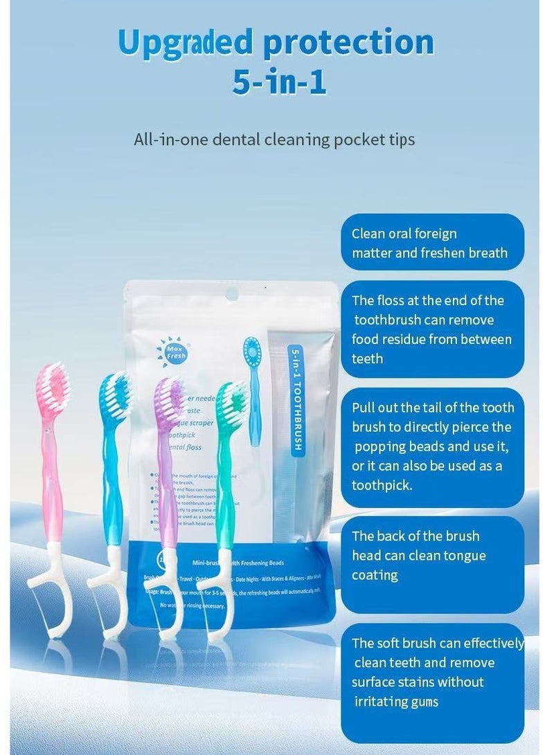 Generic 12-Piece Bagged 5-in-1 Disposable Toothbrush Travel Toothbrush Oral Care set, Including Dental Floss, Tongue Scraper, Toothbrush, Floss Brush, Toothpaste And Floss Sticks.  - Image 4