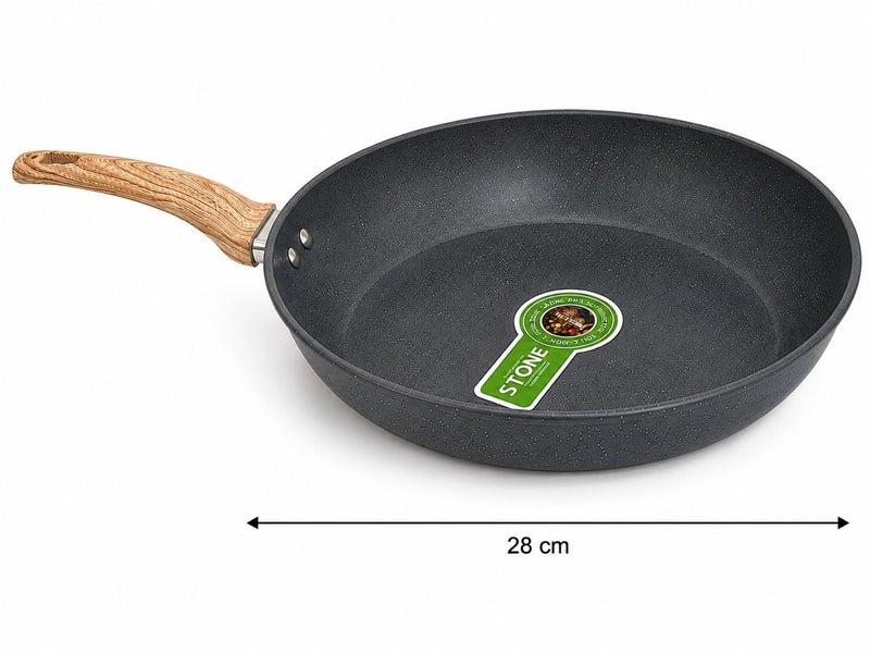 Granite Frying Pan with Wood Handle, Nonstick Cooking Pan for Kitchen, Durable Granite Skillet for Eggs, Steak, Pancakes and Daily Cooking (28) - Image 5