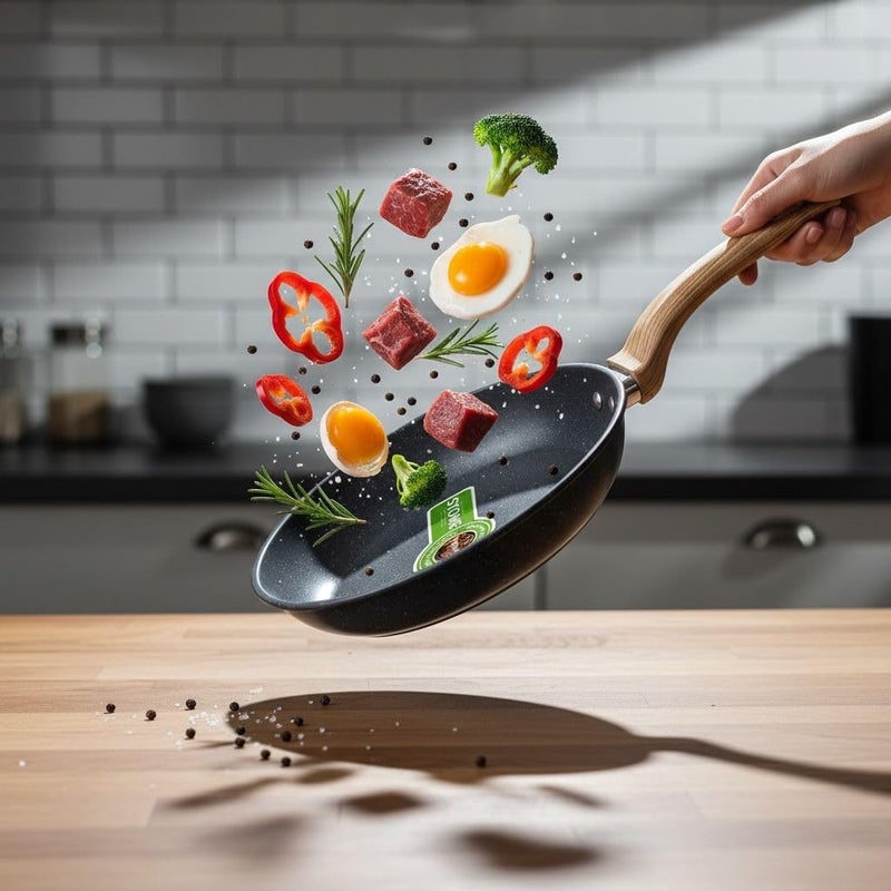 Granite Frying Pan with Wood Handle, Nonstick Cooking Pan for Kitchen, Durable Granite Skillet for Eggs, Steak, Pancakes and Daily Cooking (28) - Image 1