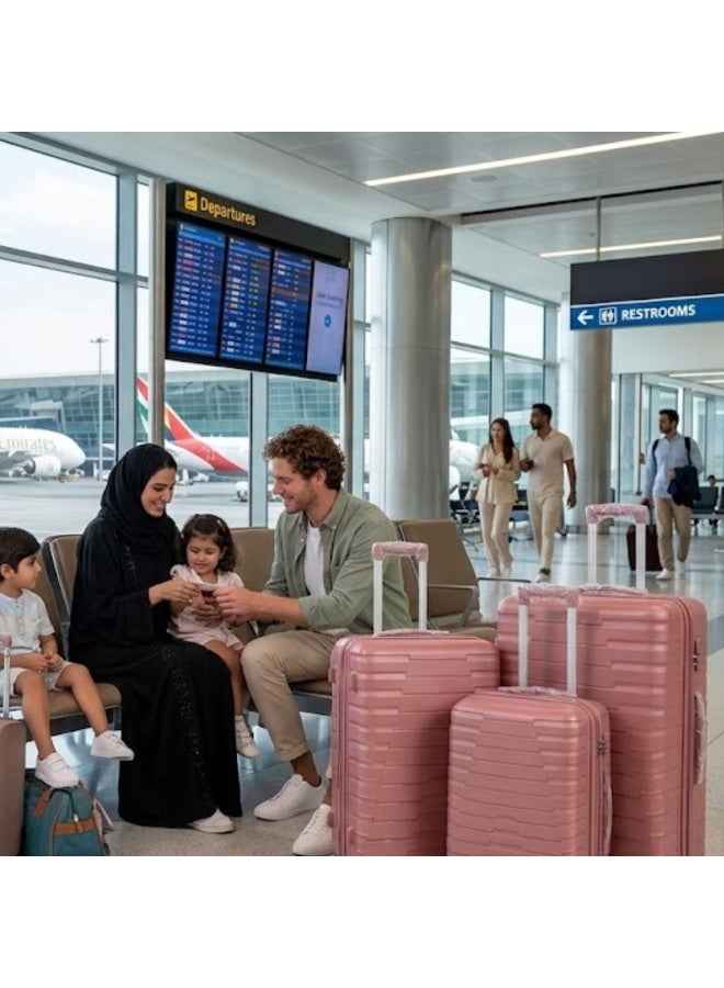 طقم حقائب سفر وردي 4 قطع، حقائب صلبة من ABS PC مع عجلات دوارة 360 وقفل آمن - Image 2