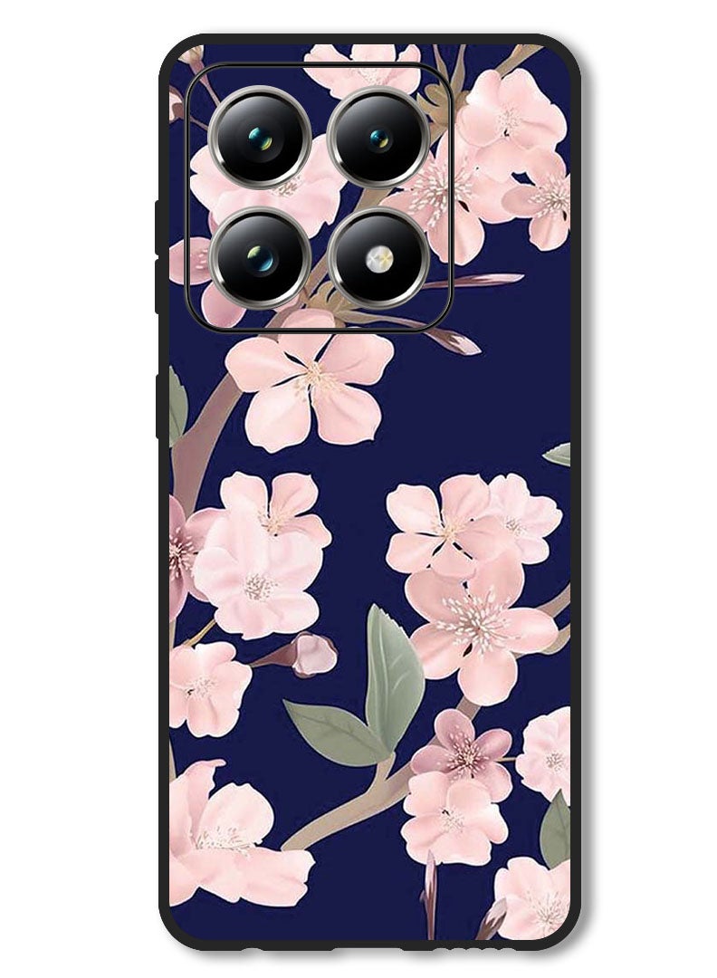 Theodor Case Compatible with Xiaomi 14T Pro Protection Shockproof Bumper Cover Pink Flowers In Blue Background - Image 1