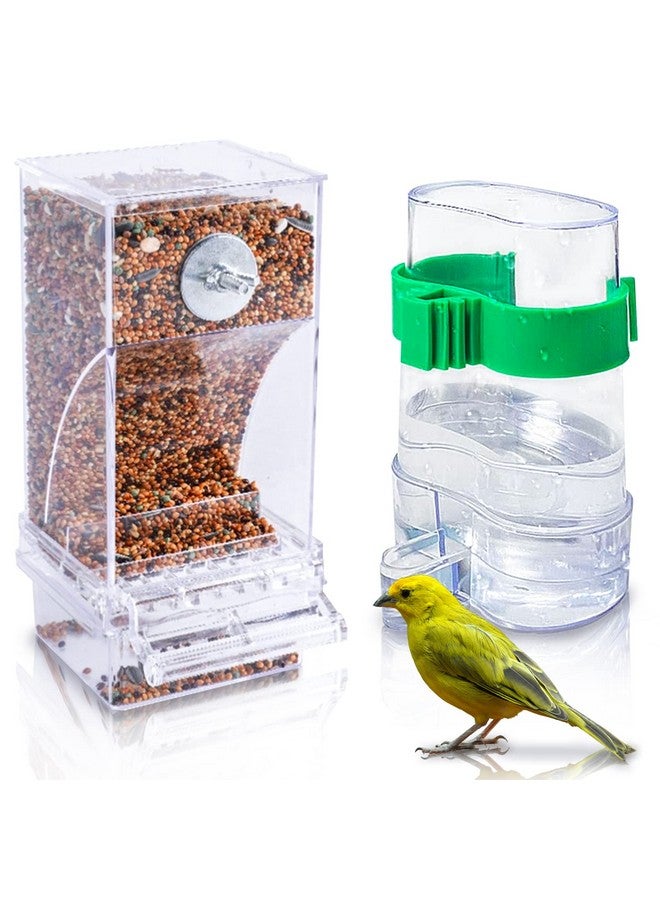 هامليدي وحدة تغذية الطيور بدون فوضى، وحدة تغذية الببغاء الأوتوماتيكية، حاوية طعام البذور المصنوعة من الأكريليك، موزع مياه الببغاء، ملحقات القفص للطيور المحبة والبادجي والكناري - Image 1