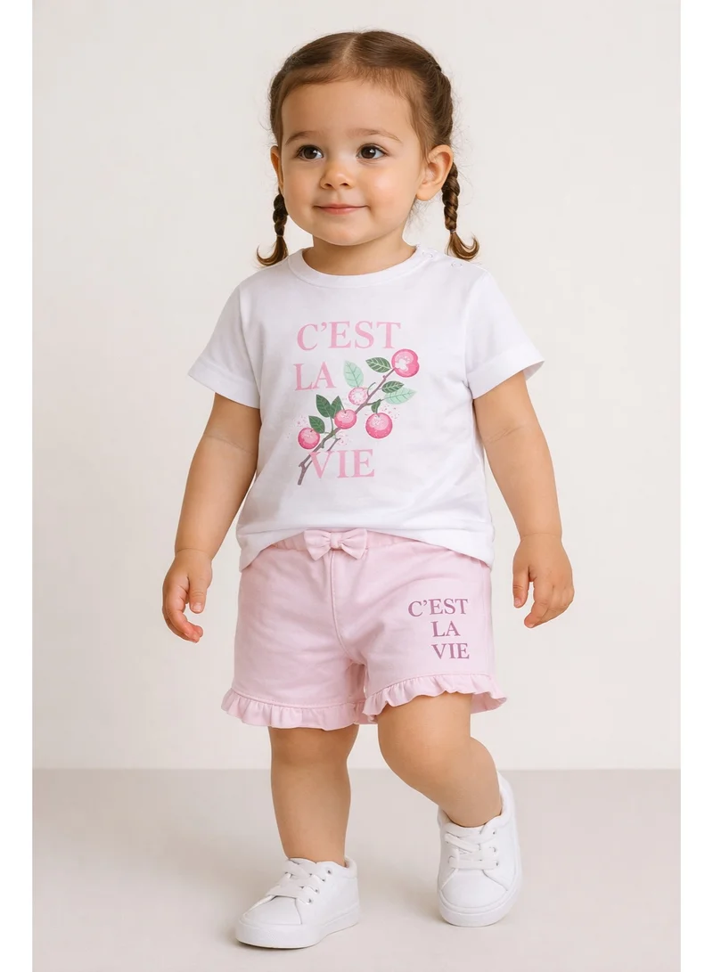 فكتور اند جين Infant Girls’ 2-Piece Set – “Choose Love” Floral Tee & Pink Shorts