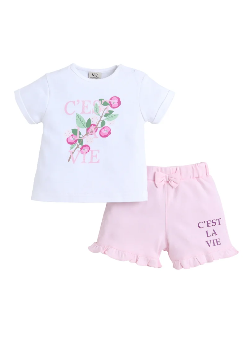 فكتور اند جين Infant Girls’ 2-Piece Set – “Choose Love” Floral Tee & Pink Shorts